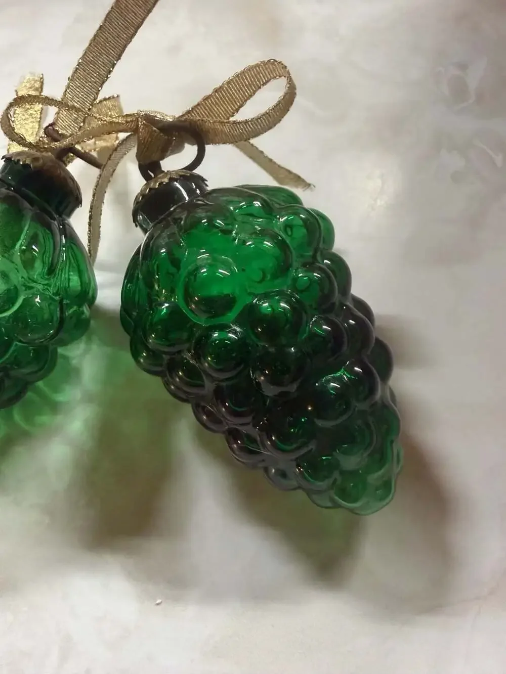 Keller Vintage Green Glass Grape Cluster Christmas Ornaments, Set of 2
